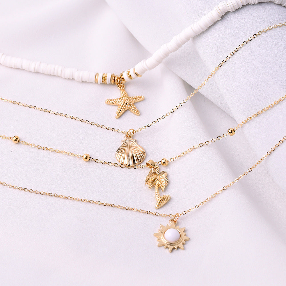 4-Layer Seashell and Gold Pendant Necklace