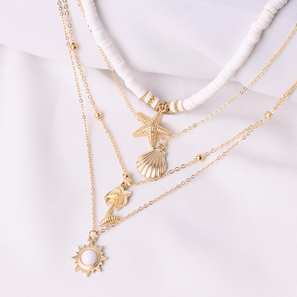 4-Layer Seashell and Gold Pendant Necklace