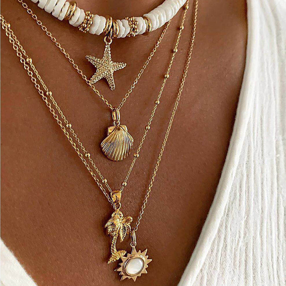 4-Layer Seashell and Gold Pendant Necklace