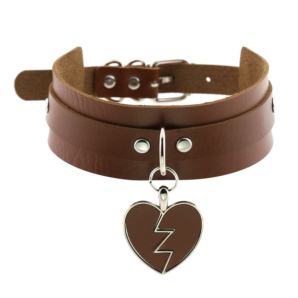 Harajaku Kawaii Vegan Leather Collar Necklace With Heart Charm | 13 Colours