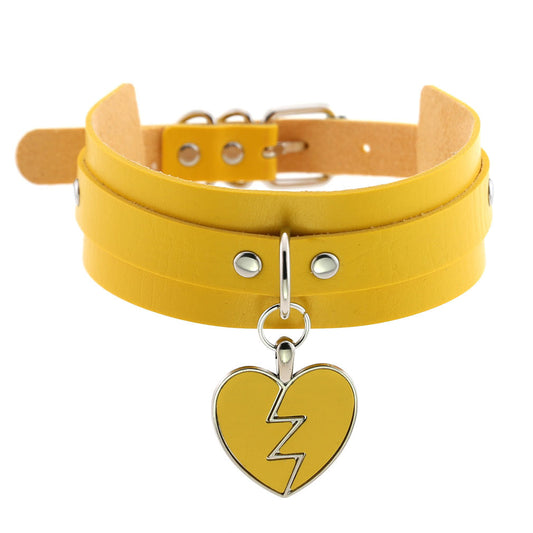 Harajaku Kawaii Vegan Leather Collar Necklace With Heart Charm | 13 Colours