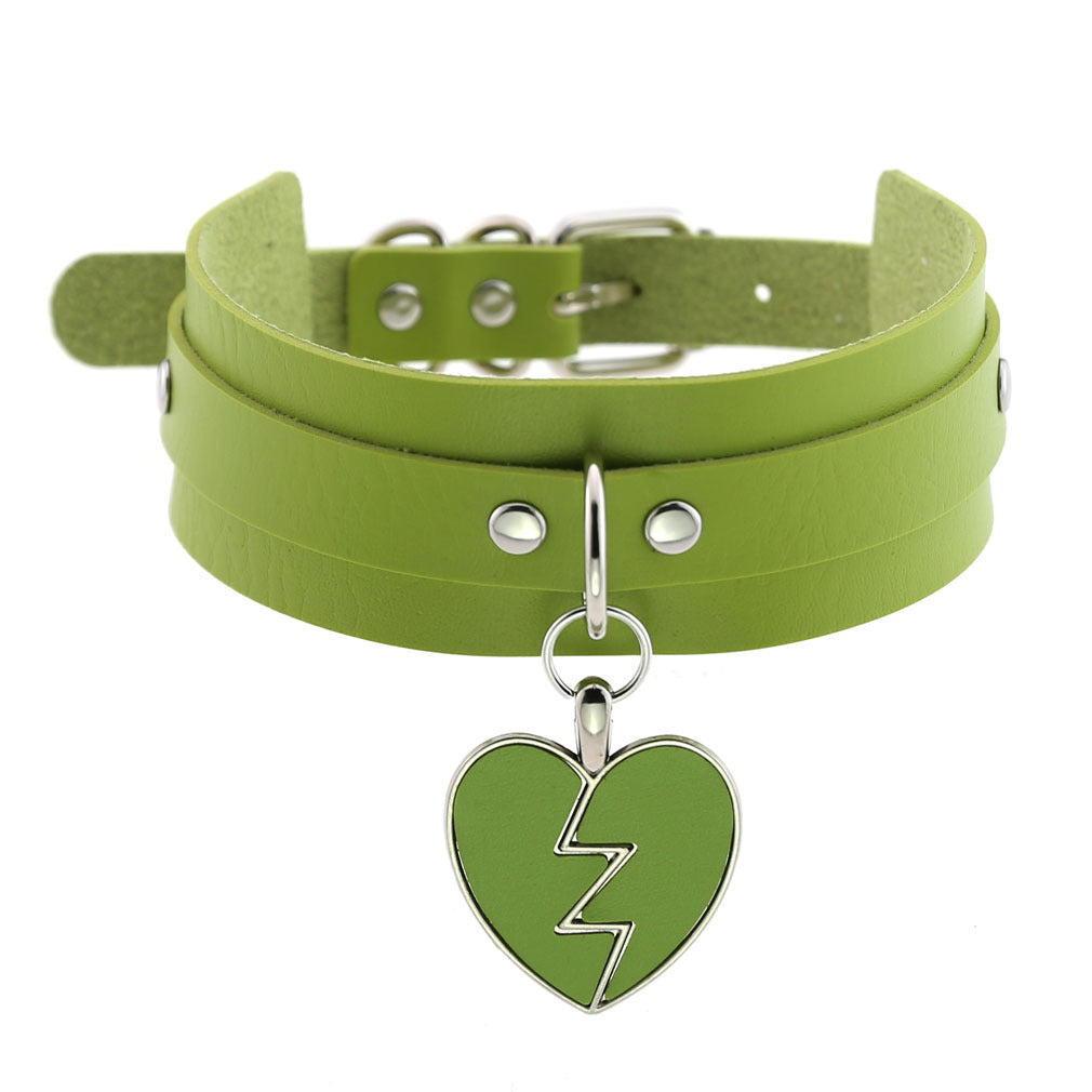 Harajaku Kawaii Vegan Leather Collar Necklace With Heart Charm | 13 Colours