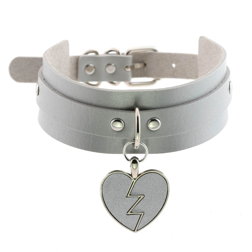 Harajaku Kawaii Vegan Leather Collar Necklace With Heart Charm | 13 Colours