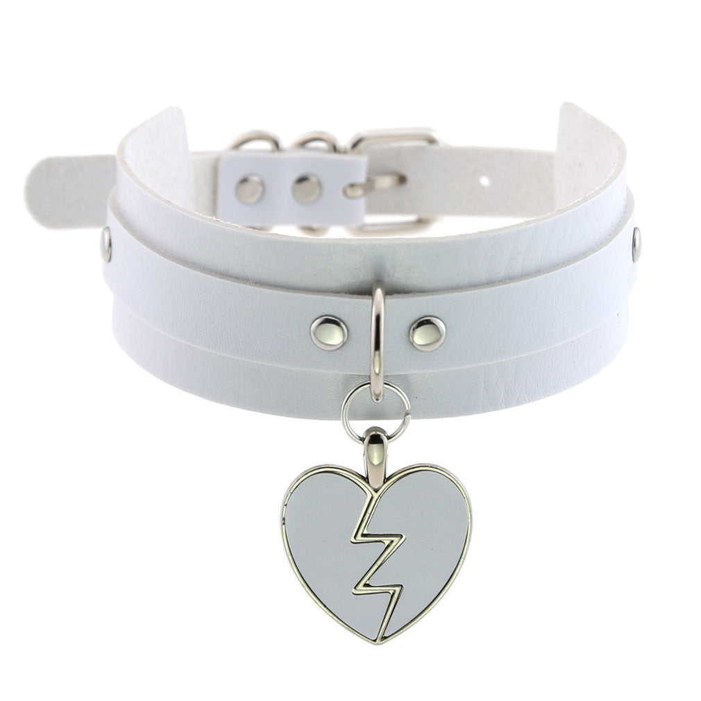 Harajaku Kawaii Vegan Leather Collar Necklace With Heart Charm | 13 Colours