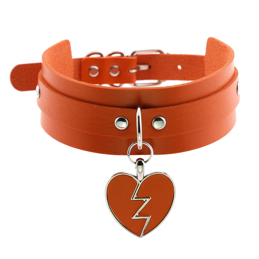 Harajaku Kawaii Vegan Leather Collar Necklace With Heart Charm | 13 Colours