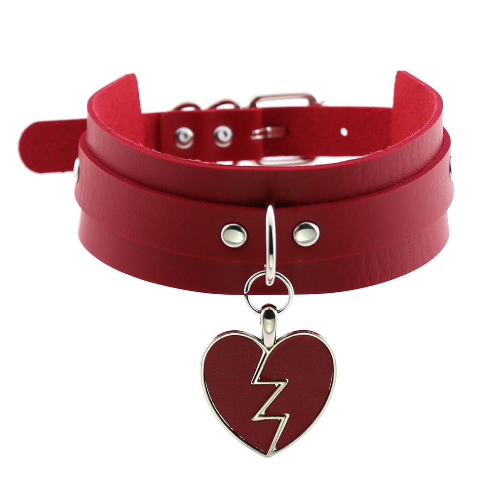 Harajaku Kawaii Vegan Leather Collar Necklace With Heart Charm | 13 Colours