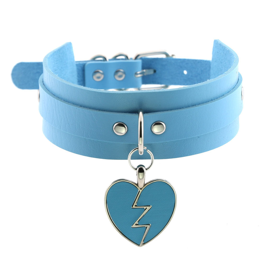 Harajaku Kawaii Vegan Leather Collar Necklace With Heart Charm | 13 Colours