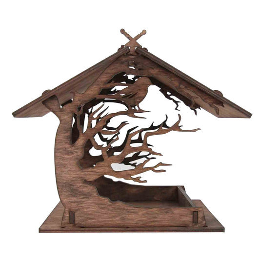 Hanging Bird Seed Tray Wooden Bird Feeder Outdoor Garden Decoration