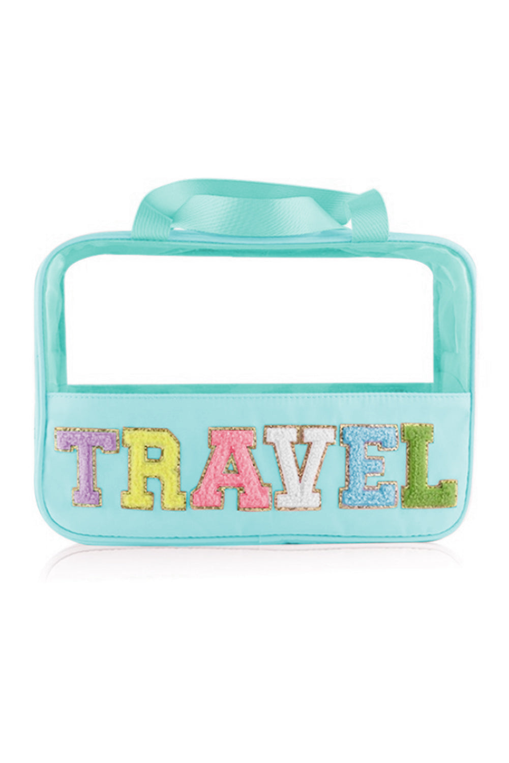 Pastel Coloured Clear Window Travel Friendly Chenille Letter Makeup Bag