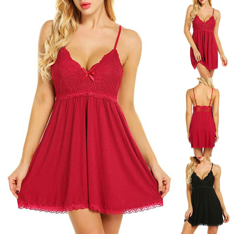 Cute Lined Babydoll Lingerie Dress with Lace Edge