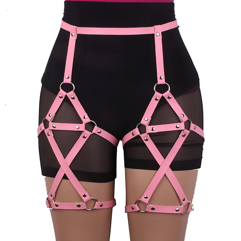 Criss-Cross Adjustable Leather Leg Ring Belt Garters Bondage Lingerie