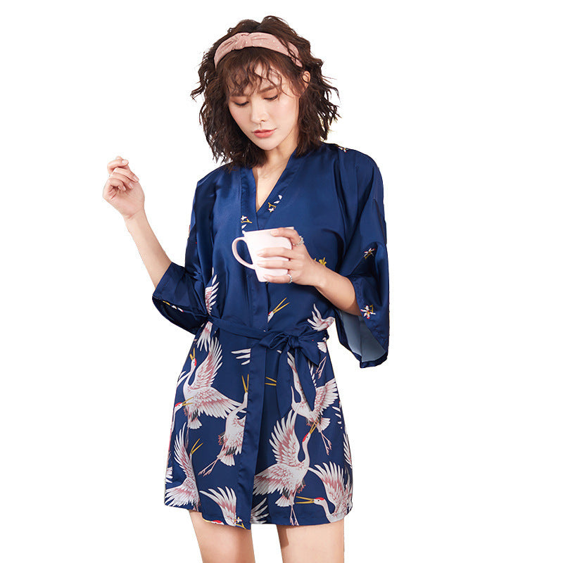 Japanese Inspired Short Satin Nightgown Robe