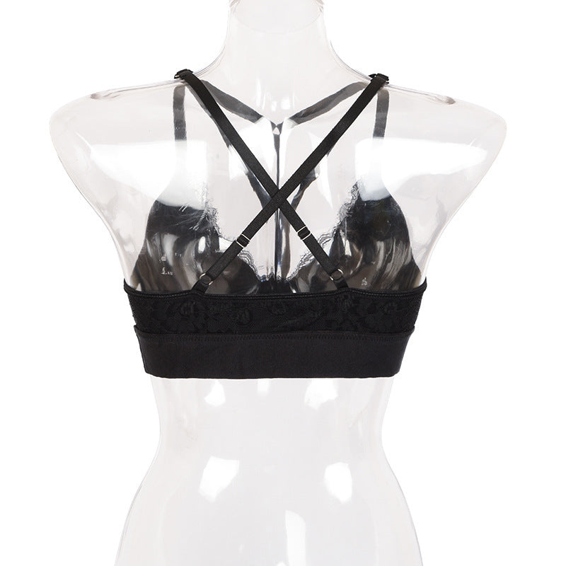 Lace Trimmed Stretch Bra Top Ring Strap Detail Bralette | Black or White