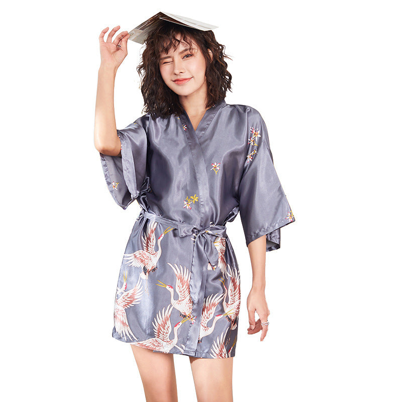 Japanese Inspired Short Satin Nightgown Robe