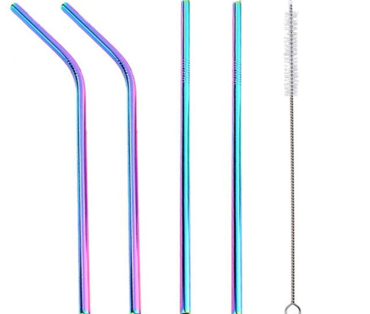 4 Pieces Reusable Stainless Steel Straws  - Straight or Bent | 5 Colour Options