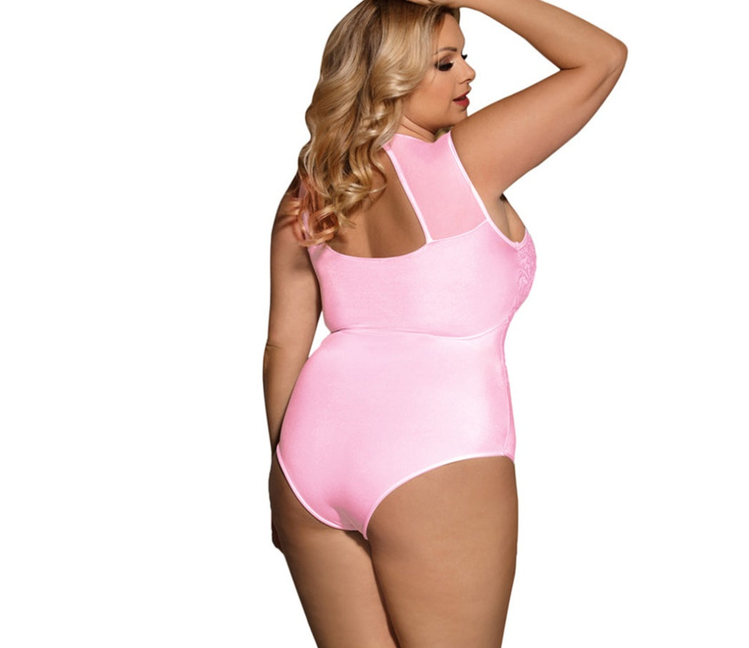 Black, White or Pink Plus Size Teddy Bodysuit Lingerie