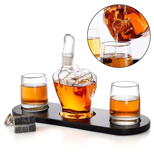 Joke Middle Finger Glass Drinks Decanter 4 Piece Set