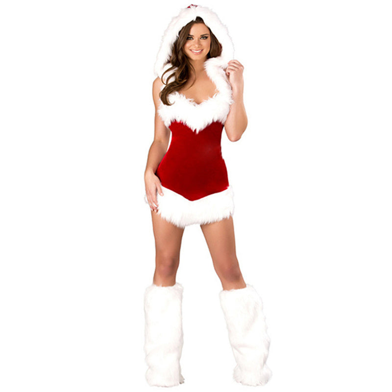 Mrs Clause Sexy Santa Suit Adult Fancy Dress Costume With Hoodie