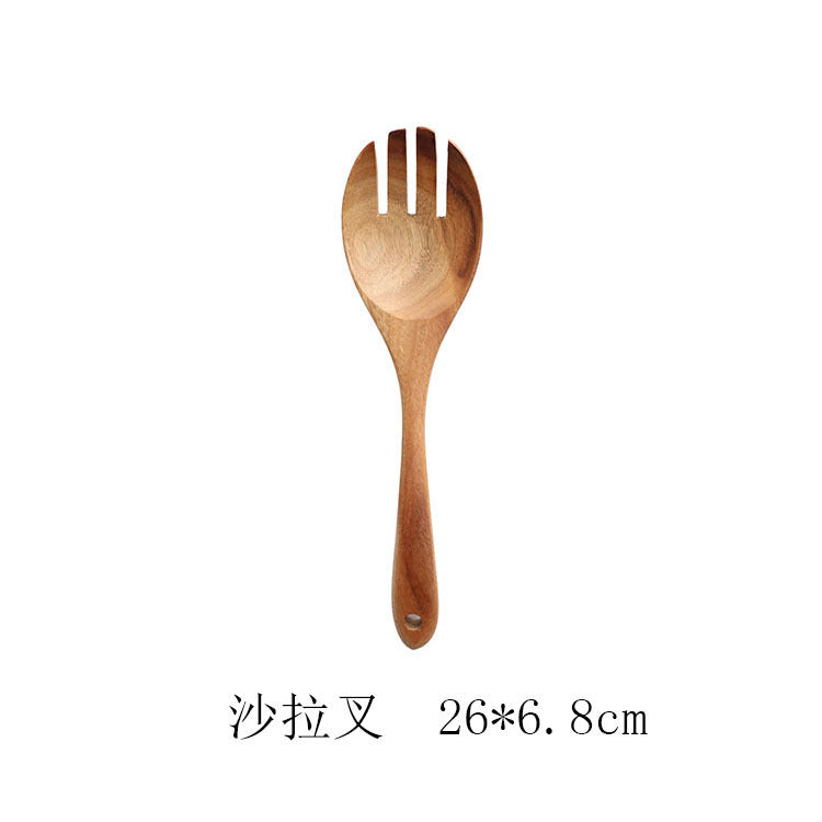 7 Piece Teak Natural Wood Tableware Spoon Ladle and Spatula Utensil Set