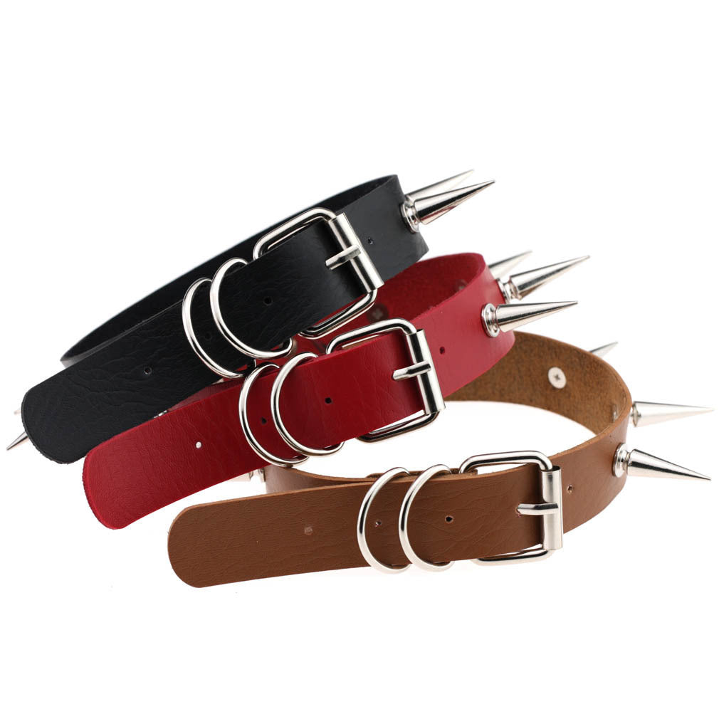 Punk Leather Choker Collar with Spike Studs | 15 Colour Choices