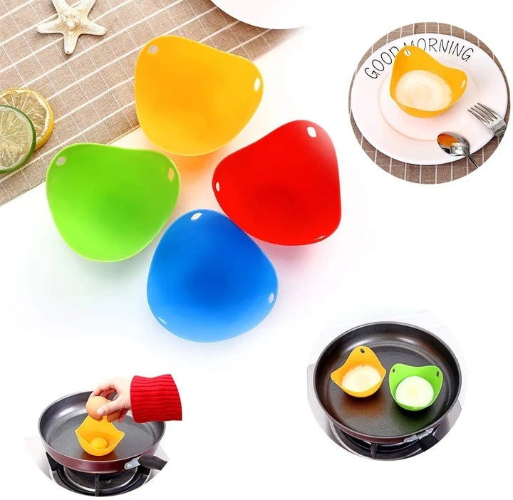 4 Piece Set of Silicone Egg Poaching Cups | 4 Colour Options