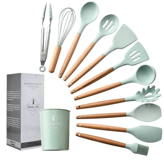 11 Piece Silicone Non Stick Spatula and Spoon Kitchenware Utensil Set