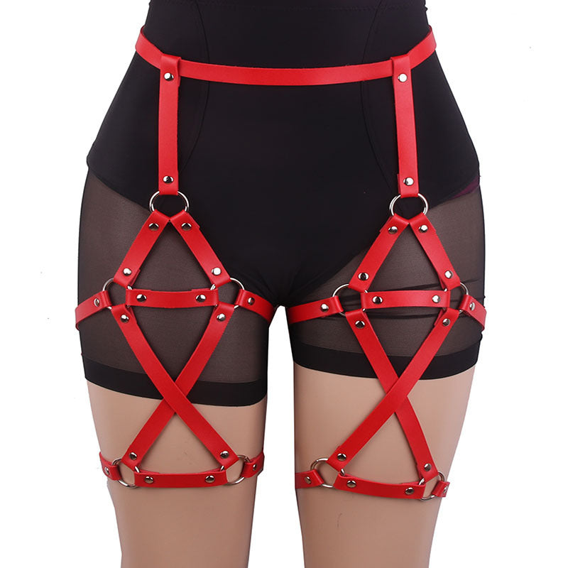 Criss-Cross Adjustable Leather Leg Ring Belt Garters Bondage Lingerie