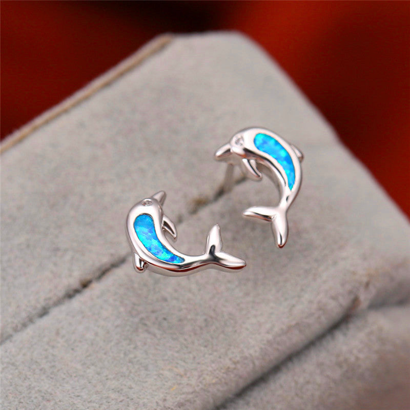 Dolphin Stud Earrings - Resin Inlay