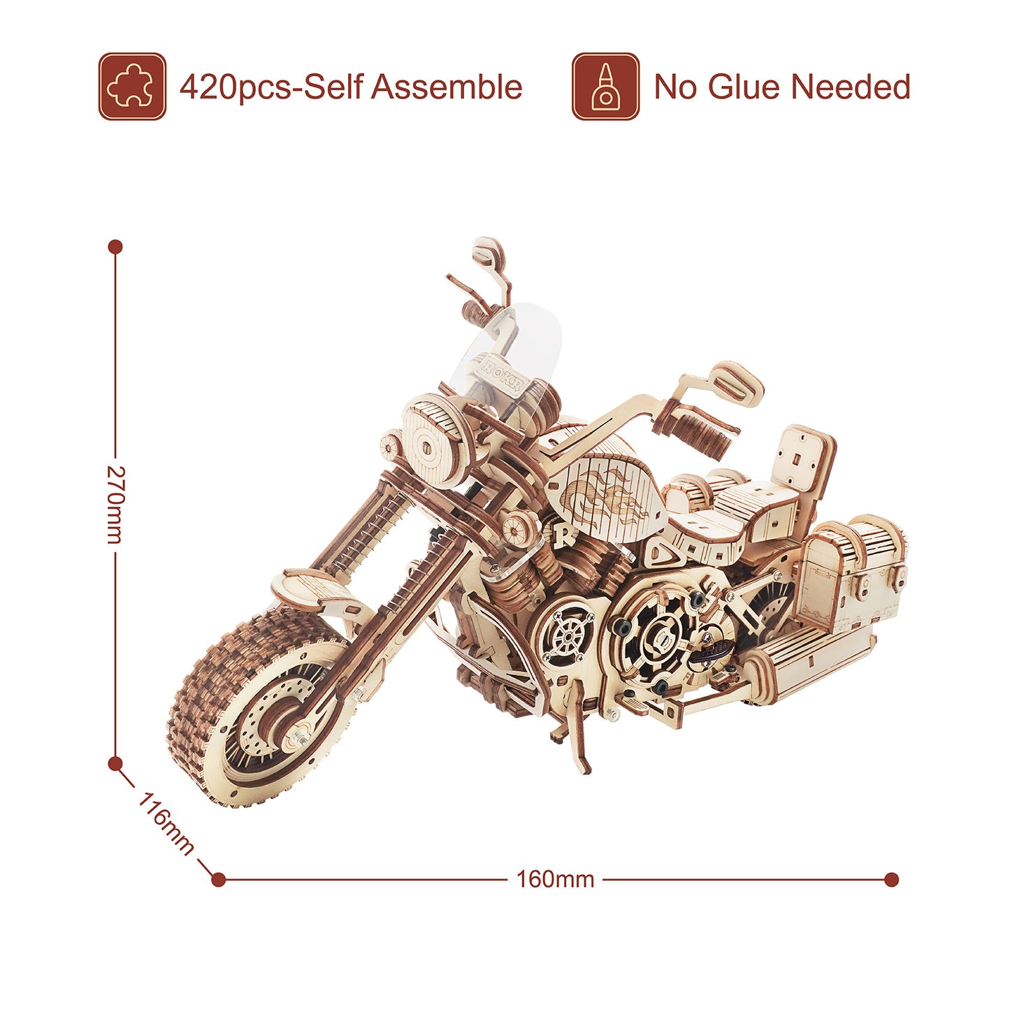 ROKR Chopper Harley Motorcycle DIY Wooden Model Build Kit