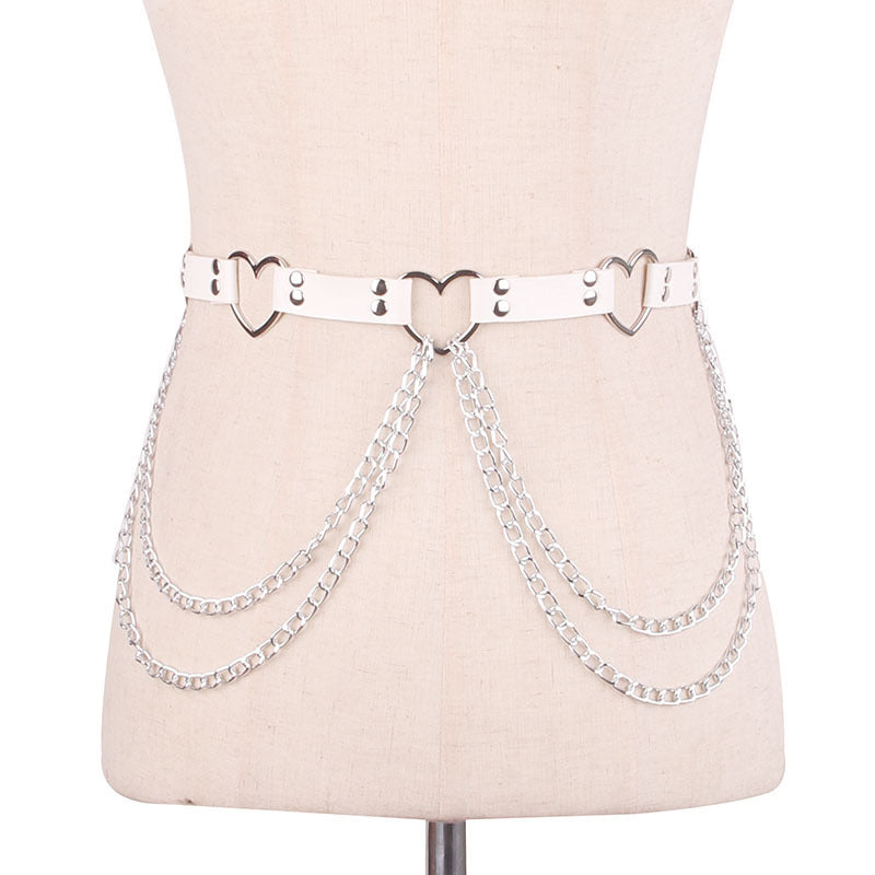 Punk Leather Belt With Heart-shaped Metal Trim and Chains | 8 Colour Options