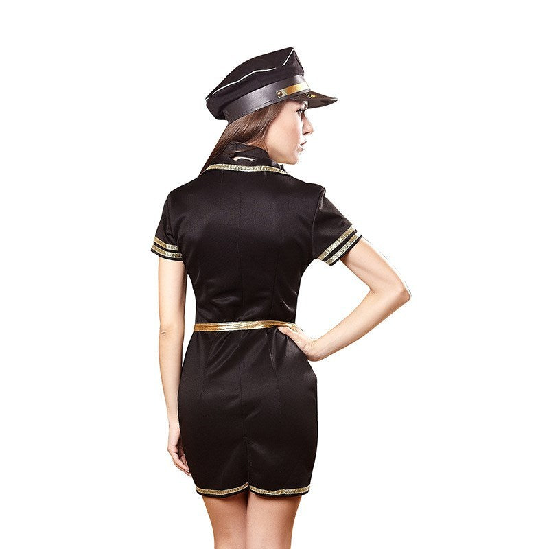 Sexy Black Pilots Uniform Adult Fancy Dress Role Playing Costume