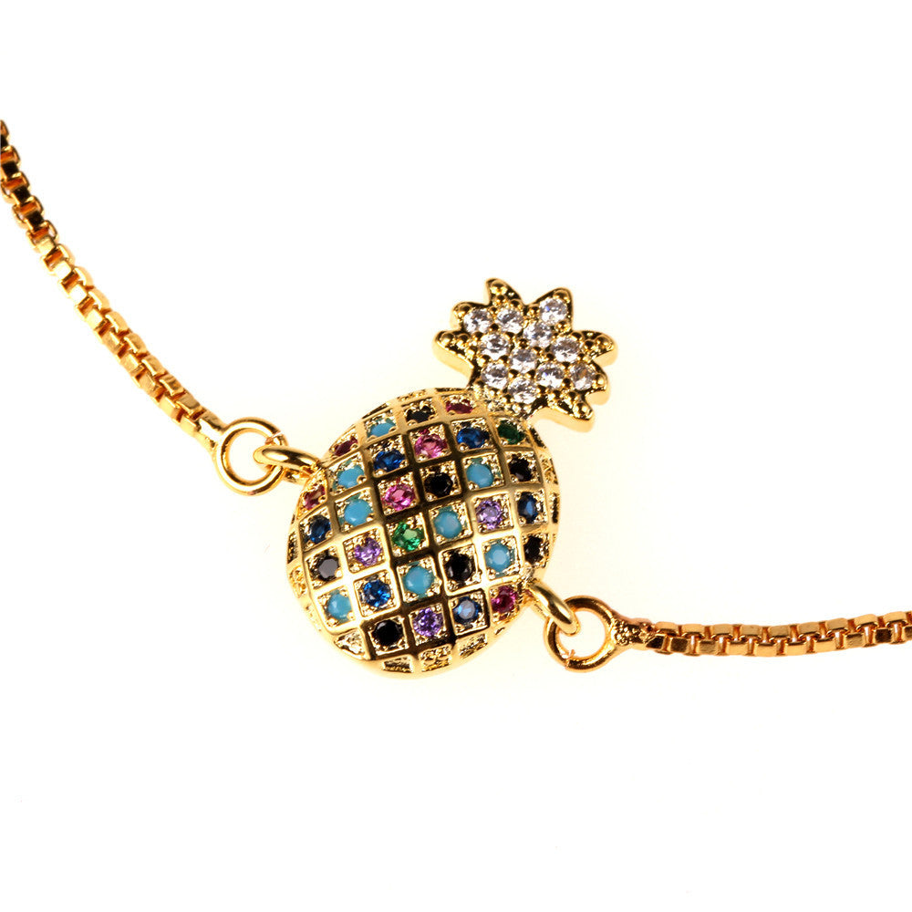 Zircon Gemstone Inlaid Pineapple bracelet - Gold Plated