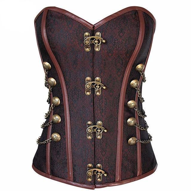 Sturdy Bronze Embellished Steampunk Corset | Black or Coffee