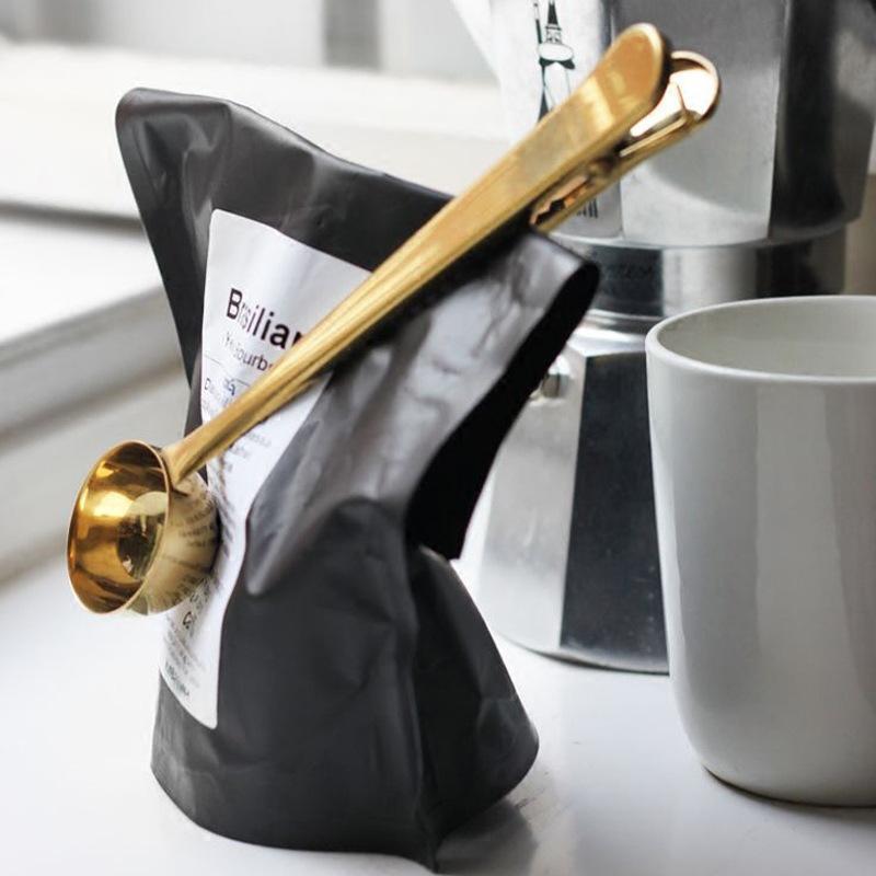 Filter Coffee Measuring Spoon with Hand Built in Bag Sealing Clip