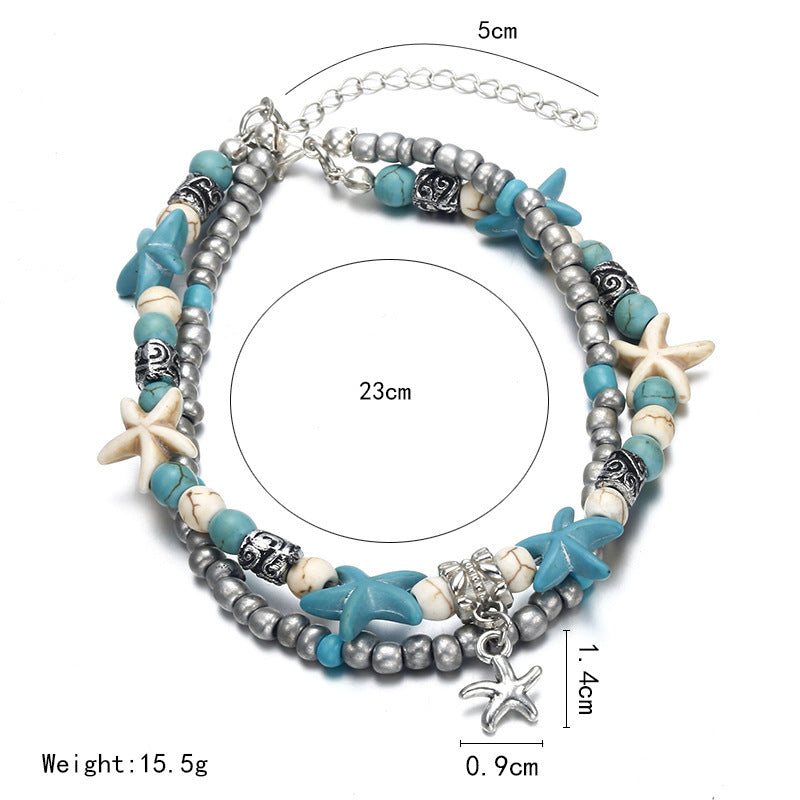 23cm Turquoise Beach Anklet with Starfish Charm