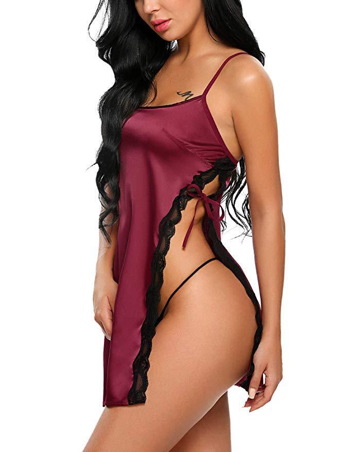 Lace Trimmed Satin lingerie Nightdress | 4 Colour Options