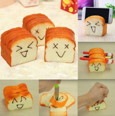 Kawaii Squishy Stress Relief Toast Phone Holder or Pen Rack