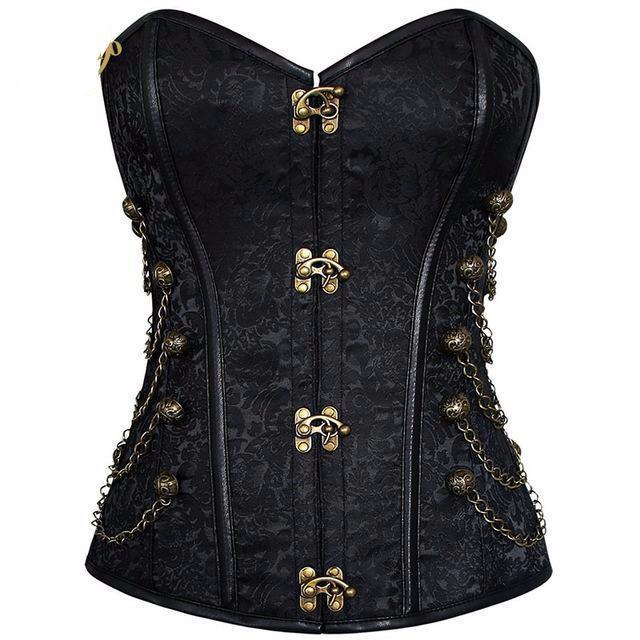 Sturdy Bronze Embellished Steampunk Corset | Black or Coffee