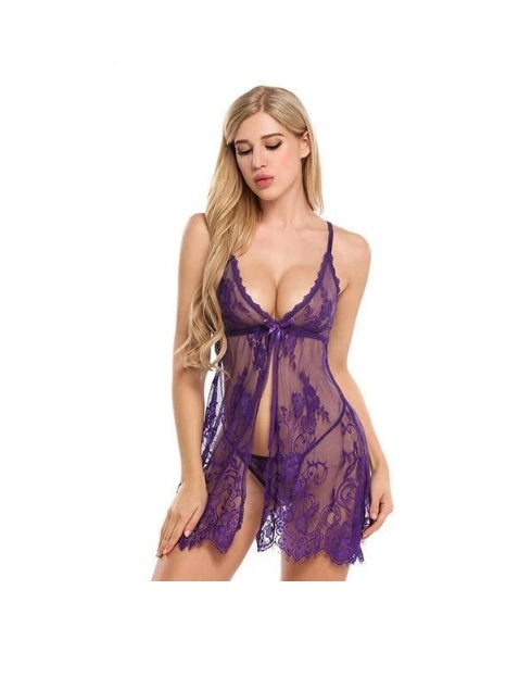 2 Piece Lace Babydoll Lingerie Pajama Sleep Wear Set | 6 Colour Options