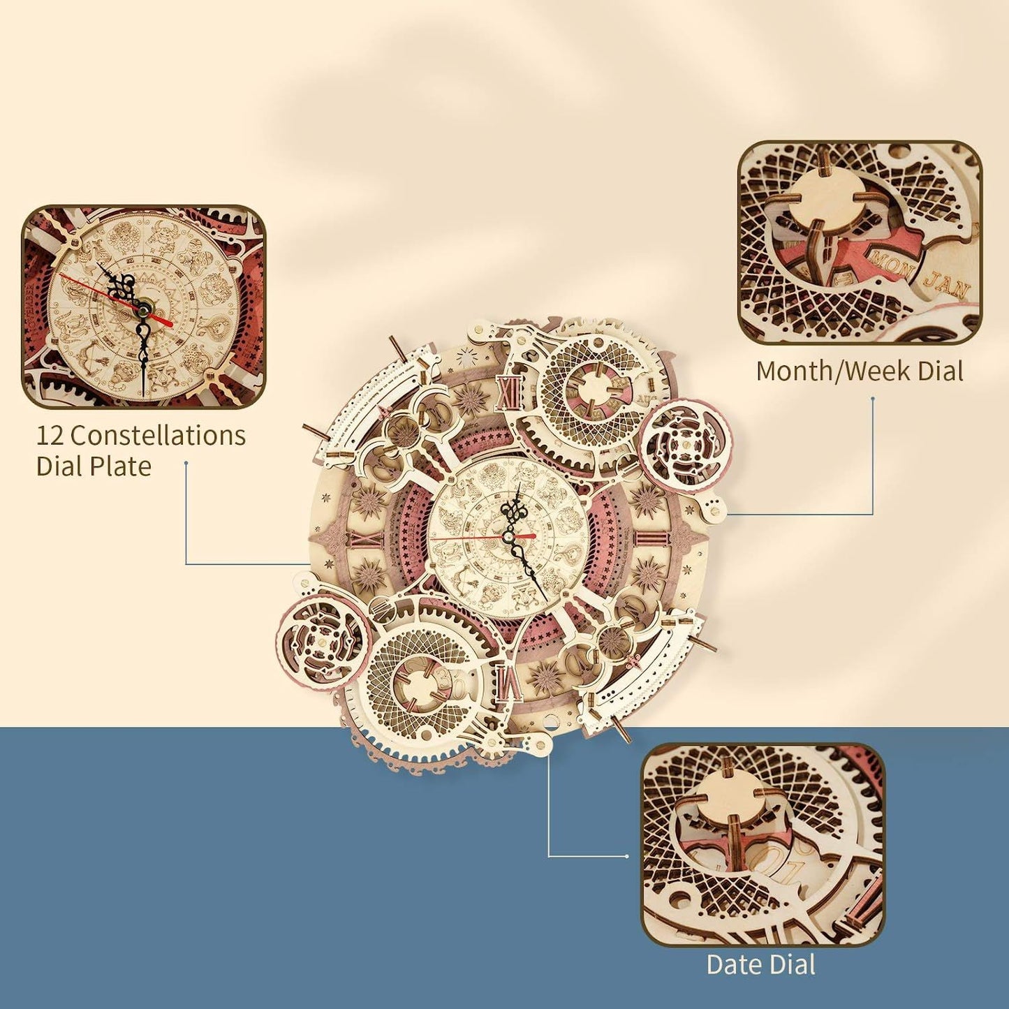 ROKR Time Art Zodiac Wall Clock 3D Wooden Puzzle