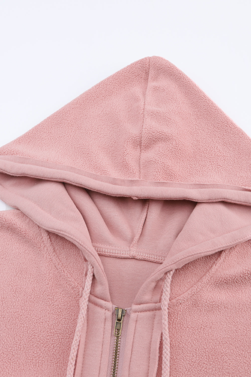 Cotton Blend Pink Flap Pocket Drawstring Hood Zip Up Jacket