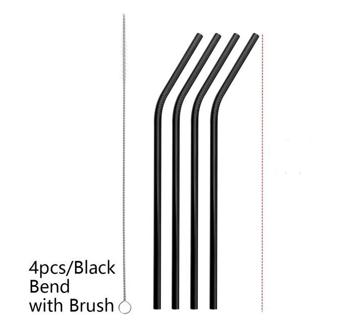 4 Pieces Reusable Stainless Steel Straws  - Straight or Bent | 5 Colour Options