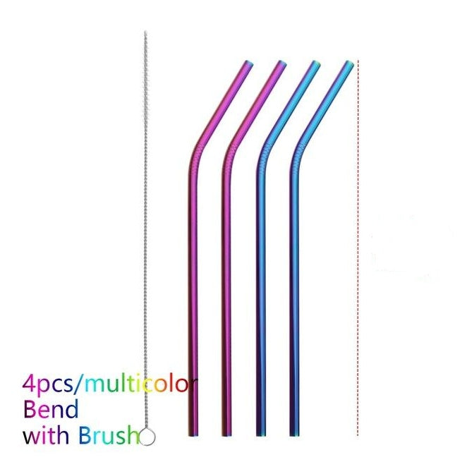 4 Pieces Reusable Stainless Steel Straws  - Straight or Bent | 5 Colour Options