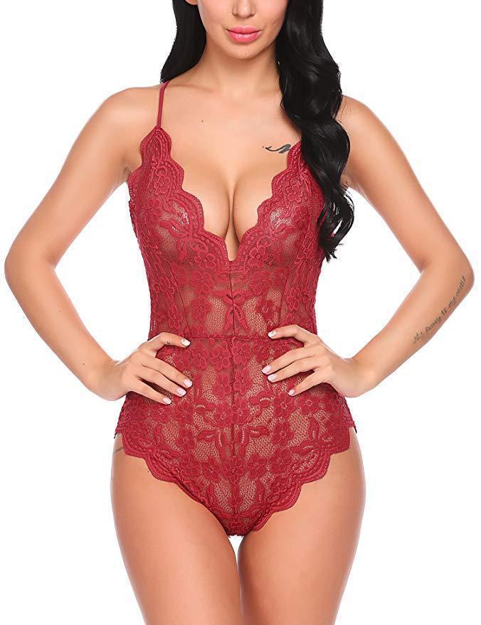 Floral Patterned Lace Teddy Bodysuit Lingerie | 9 Colour Options