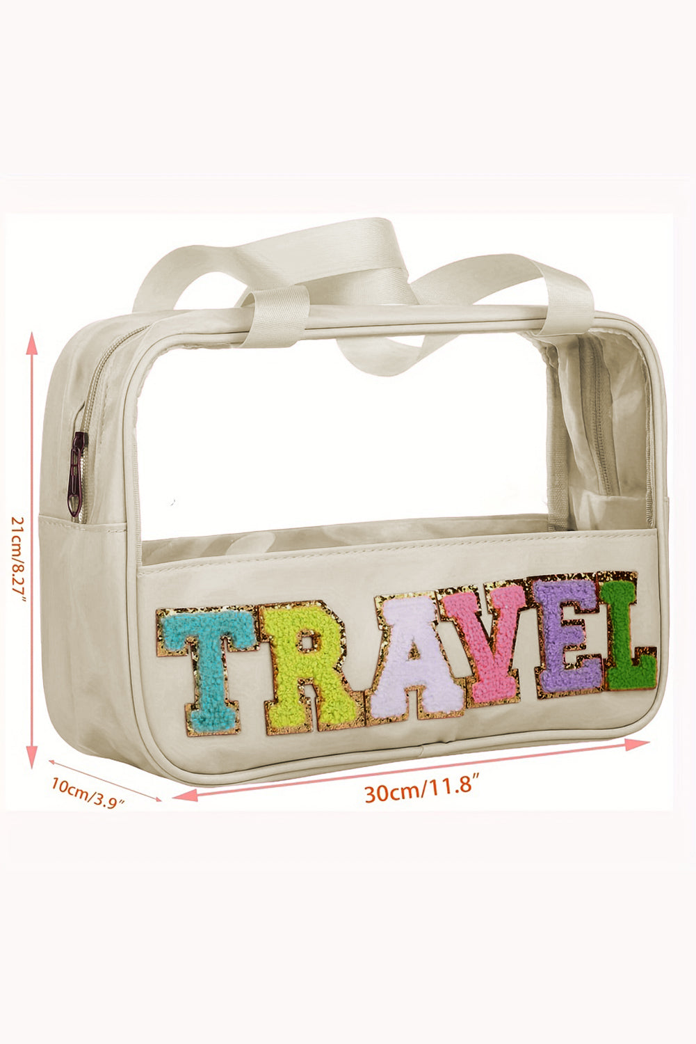 Pastel Coloured Clear Window Travel Friendly Chenille Letter Makeup Bag