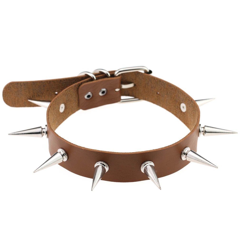 Punk Leather Choker Collar with Spike Studs | 15 Colour Choices