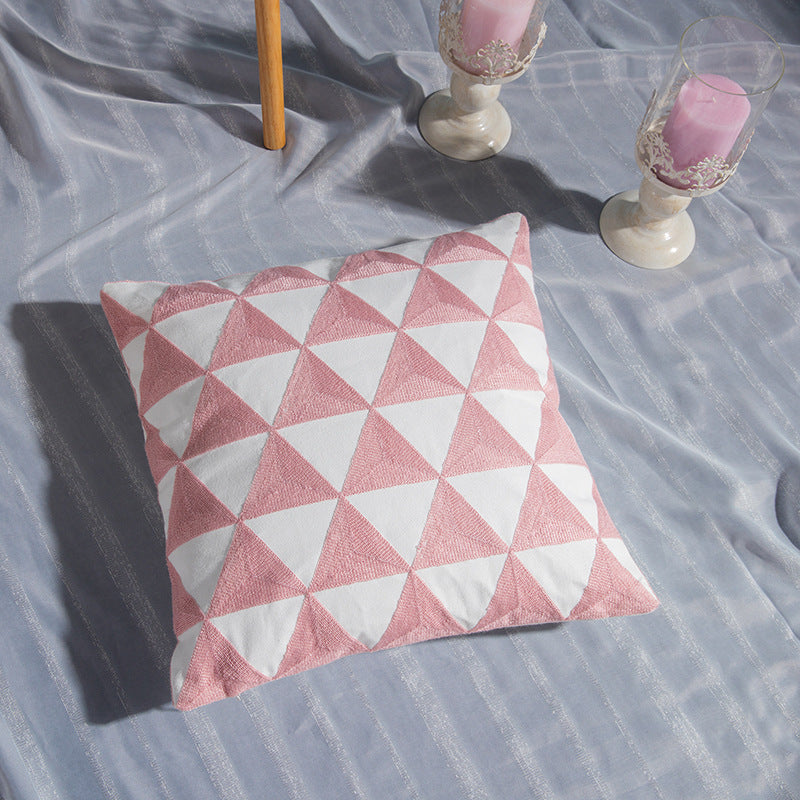 Dusky Pink Geometric Cotton Embroidered Cushion Covers