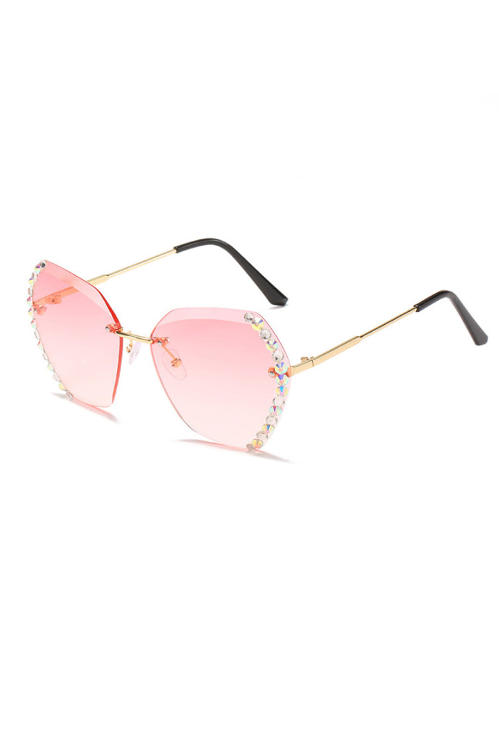 Rhinestone Embellished Rimless Sunglasses | Grey, Pink or Brown