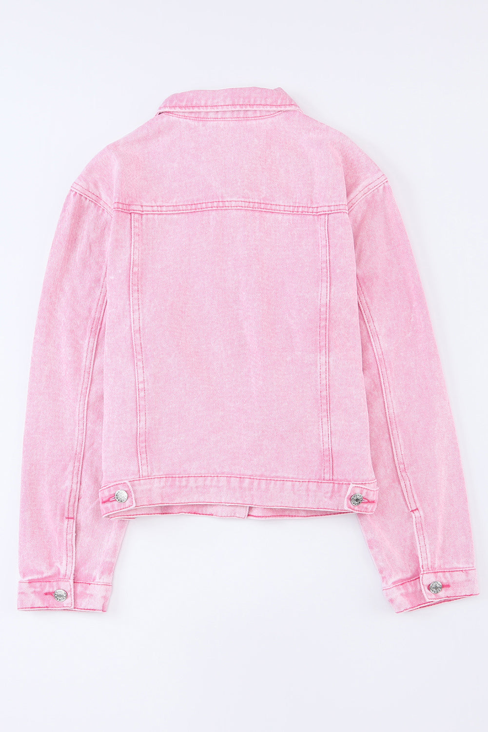 100% Cotton Pink Acid Wash Button Flap Pocket Denim Jacket