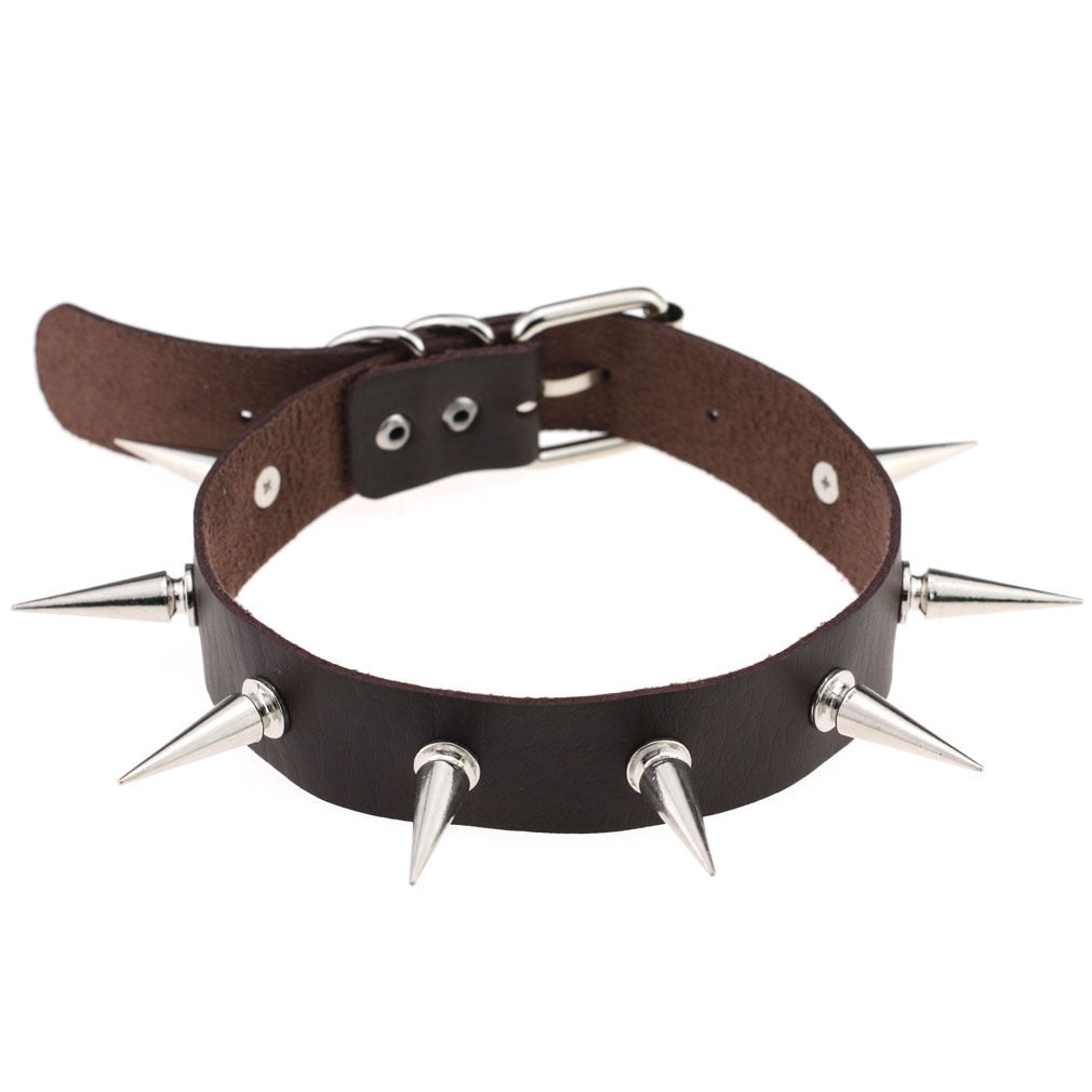 Punk Leather Choker Collar with Spike Studs | 15 Colour Choices